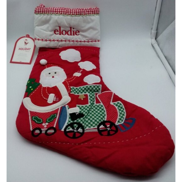 Pottery Barn Kids elodie Christmas Stocking Santa Train Holiday Xmas Quilted Red - Picture 11 of 11